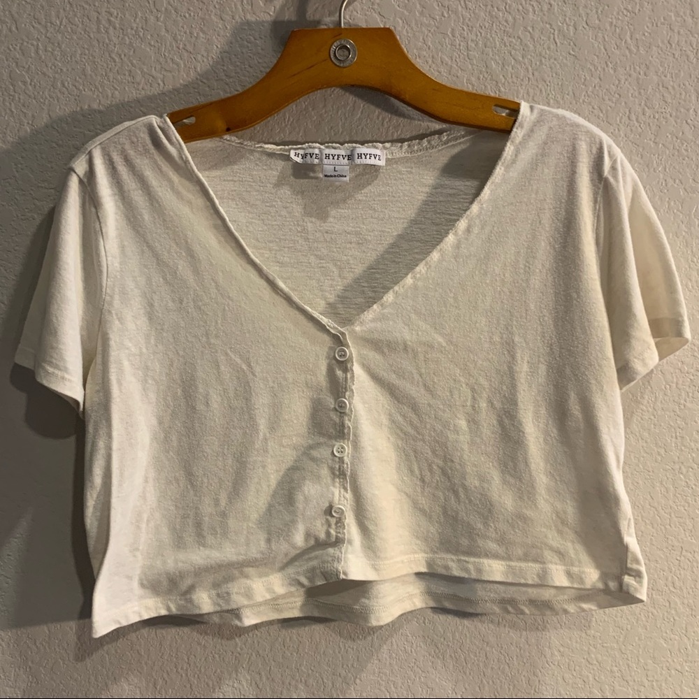 HYFVE Short Sleeve Crop Top W/ Buttons & Lace